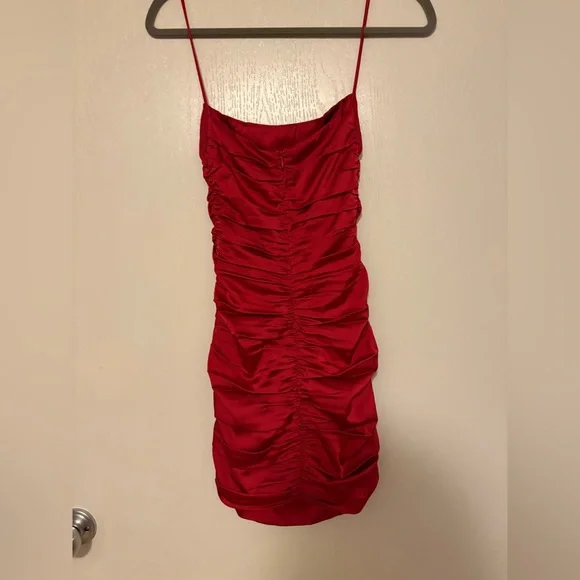 Baby Boo Red Ruched Satin Dress - Picture 3 of 8